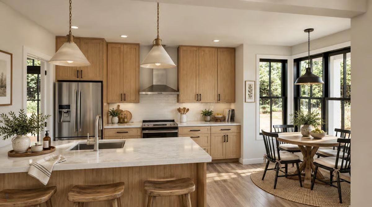 Honey-Toned Cabinets and Quartzite Counters Make This Kitchen Hard to Leave