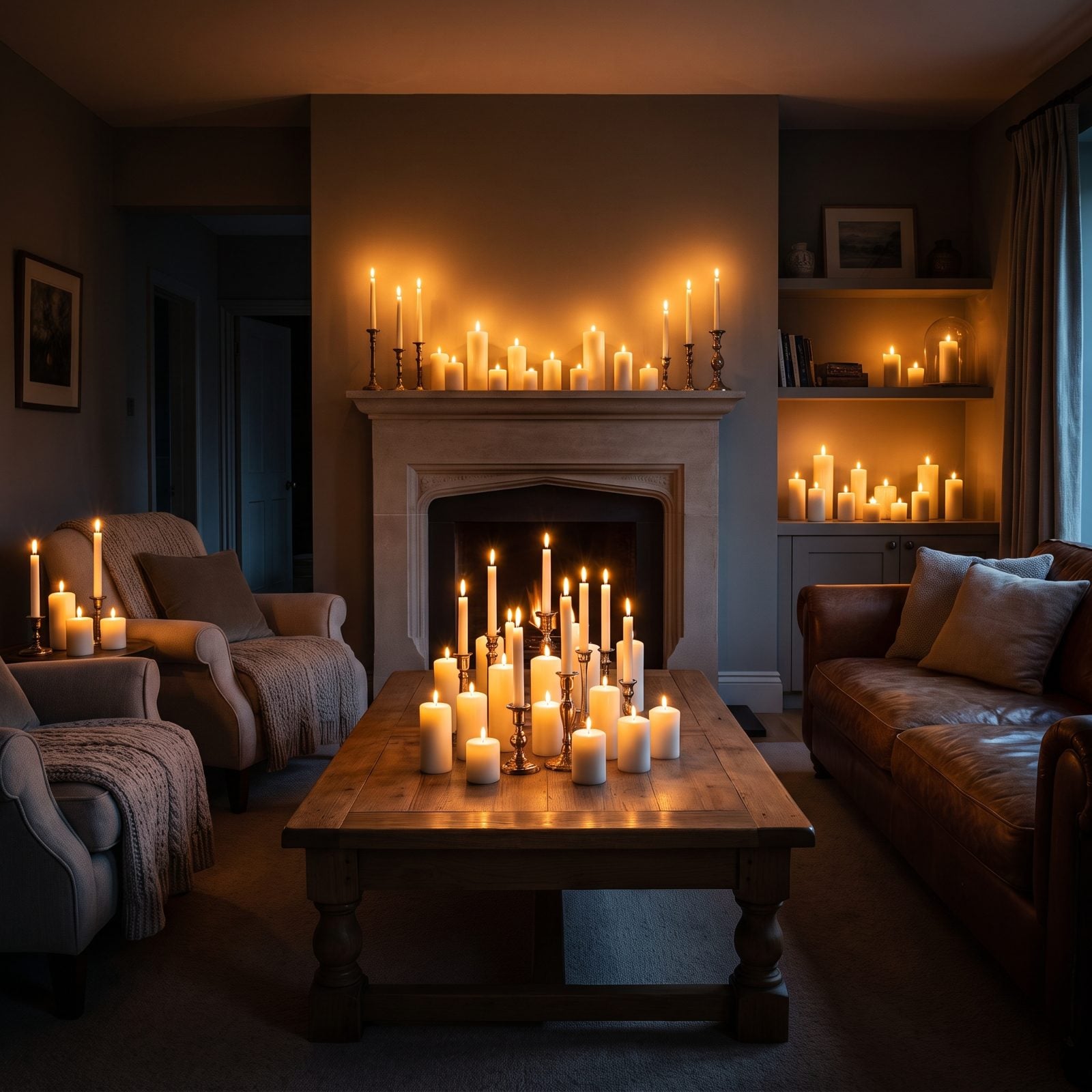 A Living Room Where Candlelight Replaces Twinkling String Lights