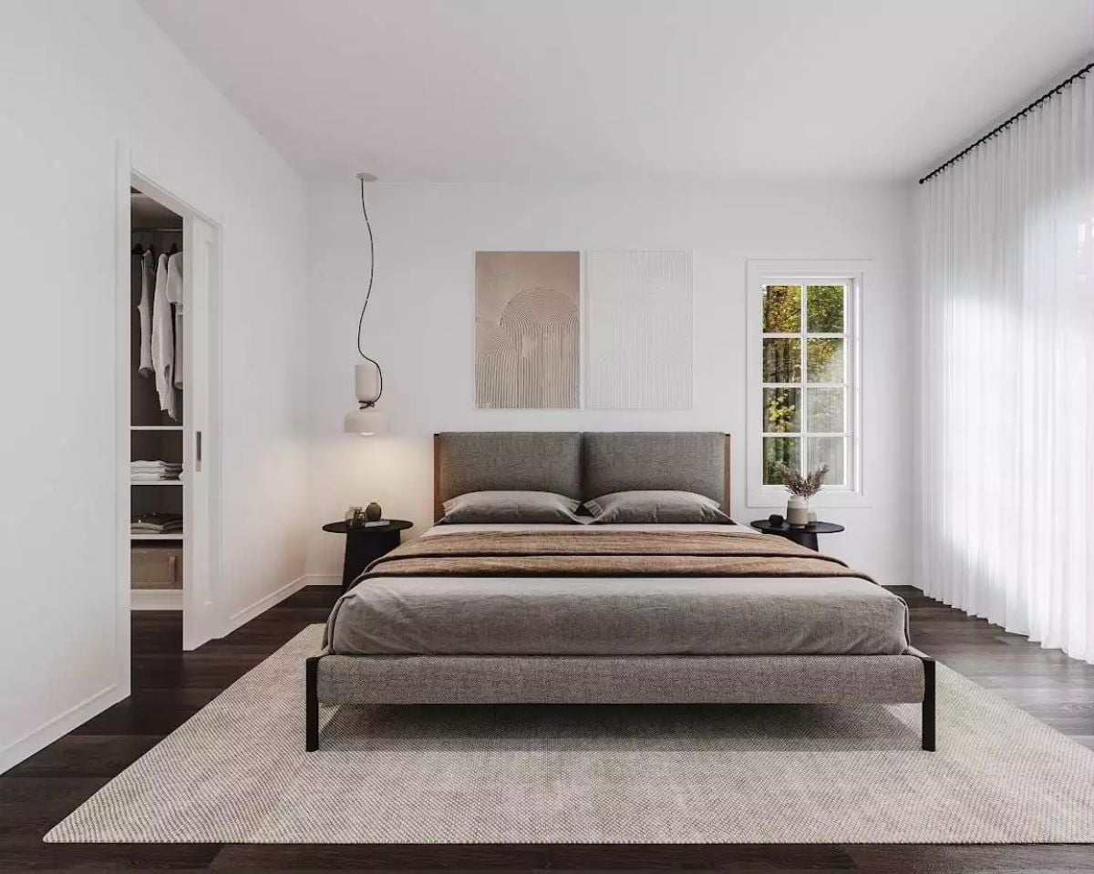 Gray Linen, Warm Wood, and a Pendant That Knows Exactly Where to Hang