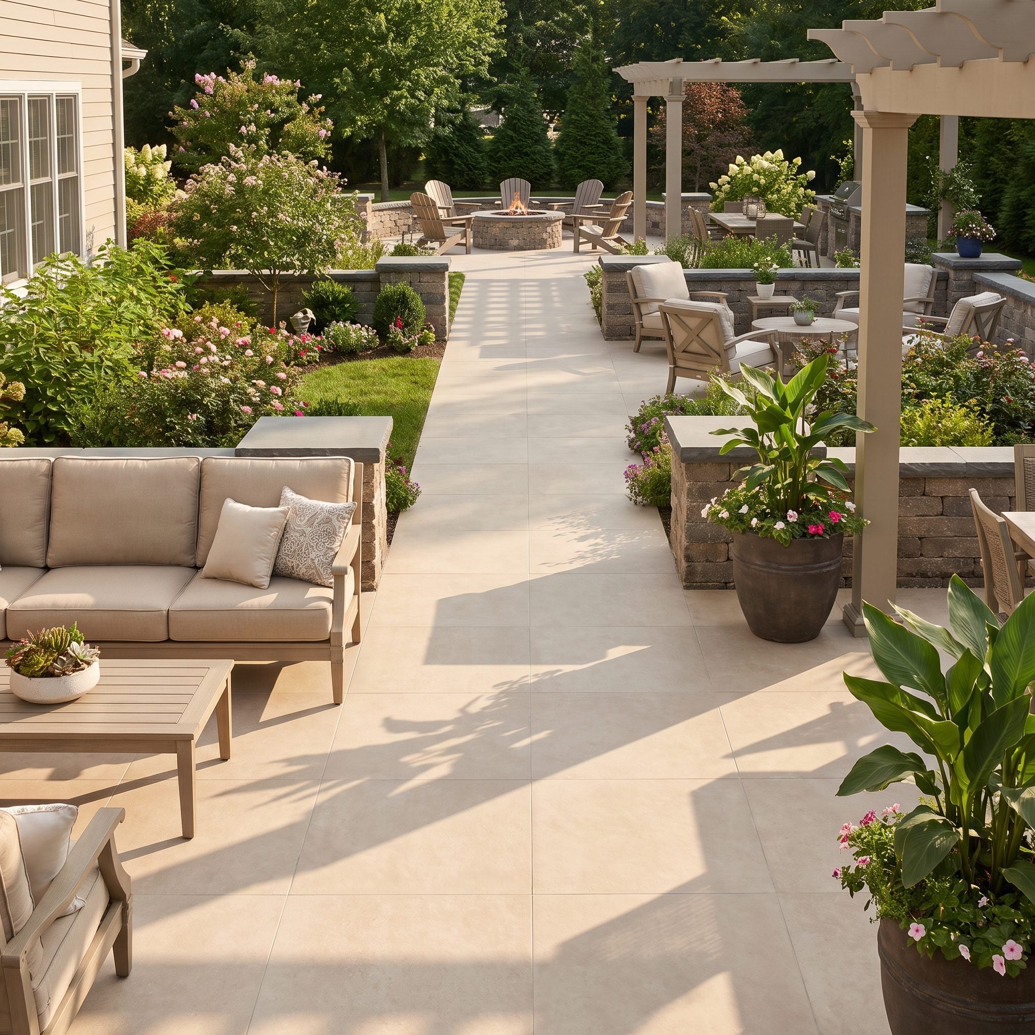 The Long Backyard Split Into Outdoor Rooms That Still Read as One View