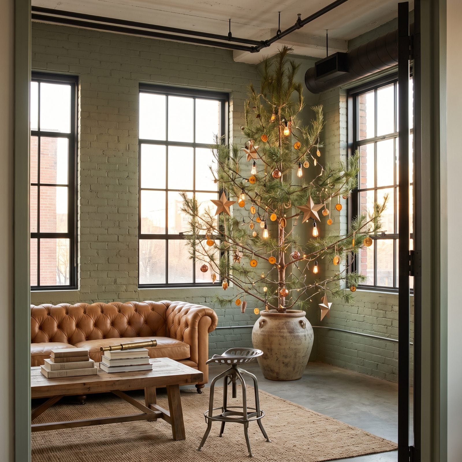 A Loose Woodland Tree Softening an Industrial Brick Loft