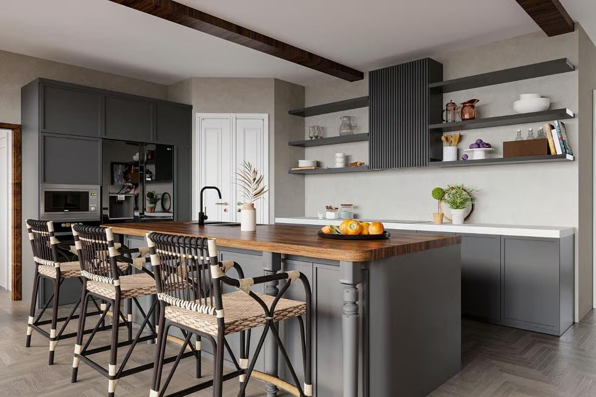 Dark Cabinets and a Wood Island Top That Actually Earns Its Keep