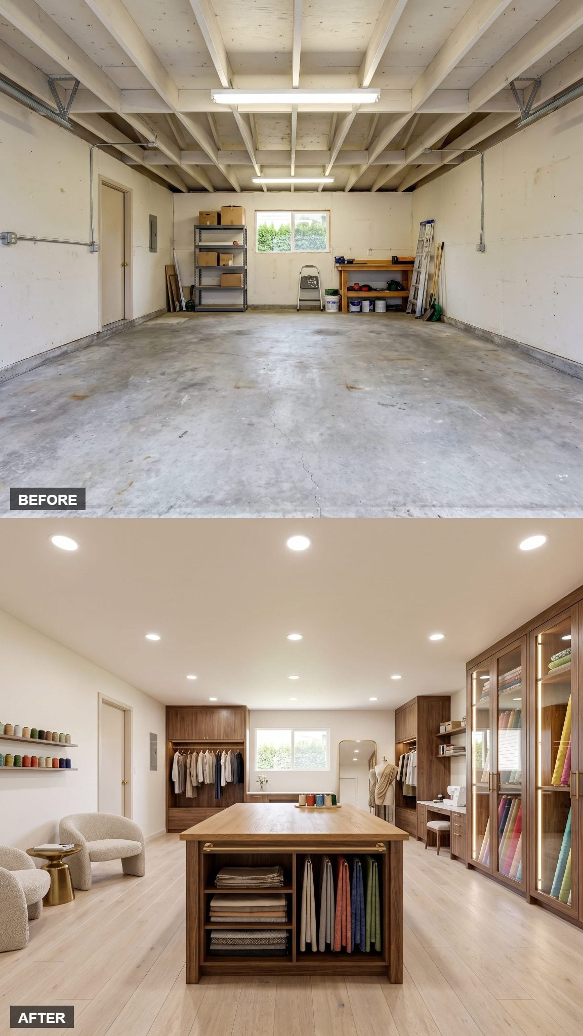 Luxury Sewing & Fashion Studio in Walnut Millwork and Pale Oak