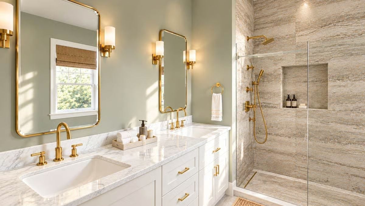 Gold Fixtures and Marble Counters That Make the Morning Routine Feel Less Like a Chore