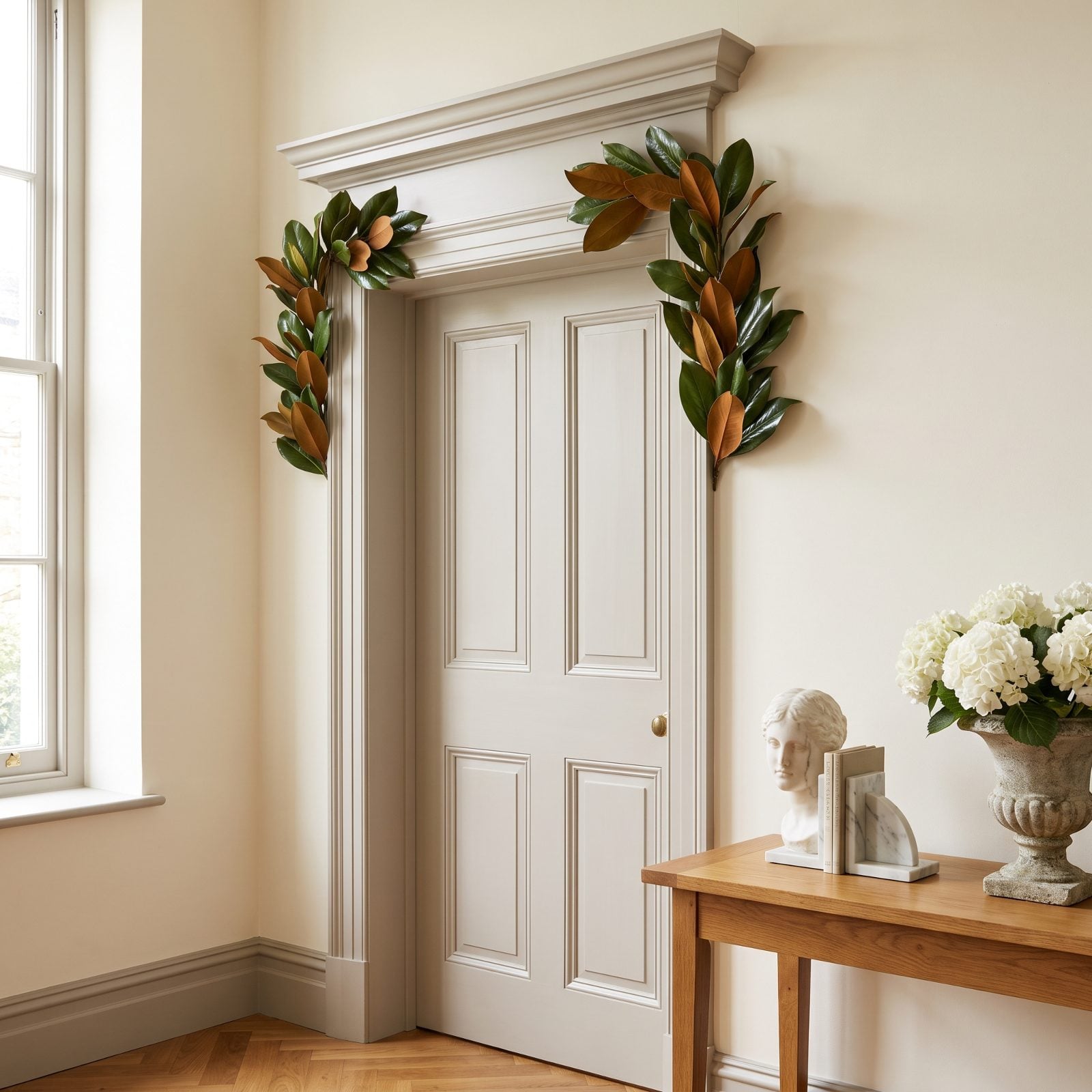 Magnolia Leaves Tucked Into Architectural Corners