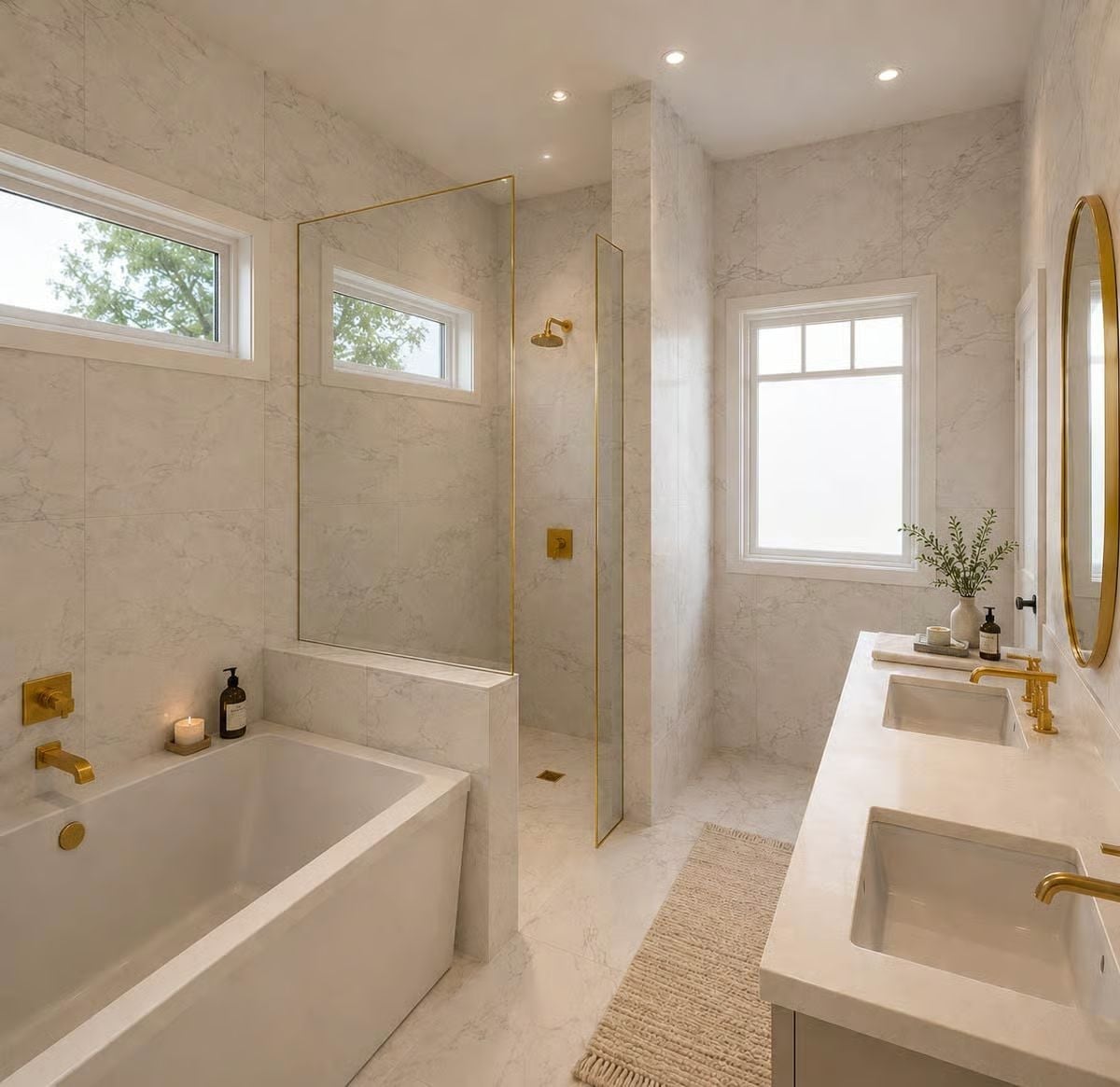 Brushed Gold, Marble Surfaces, and a Bathroom Built for Slow Mornings