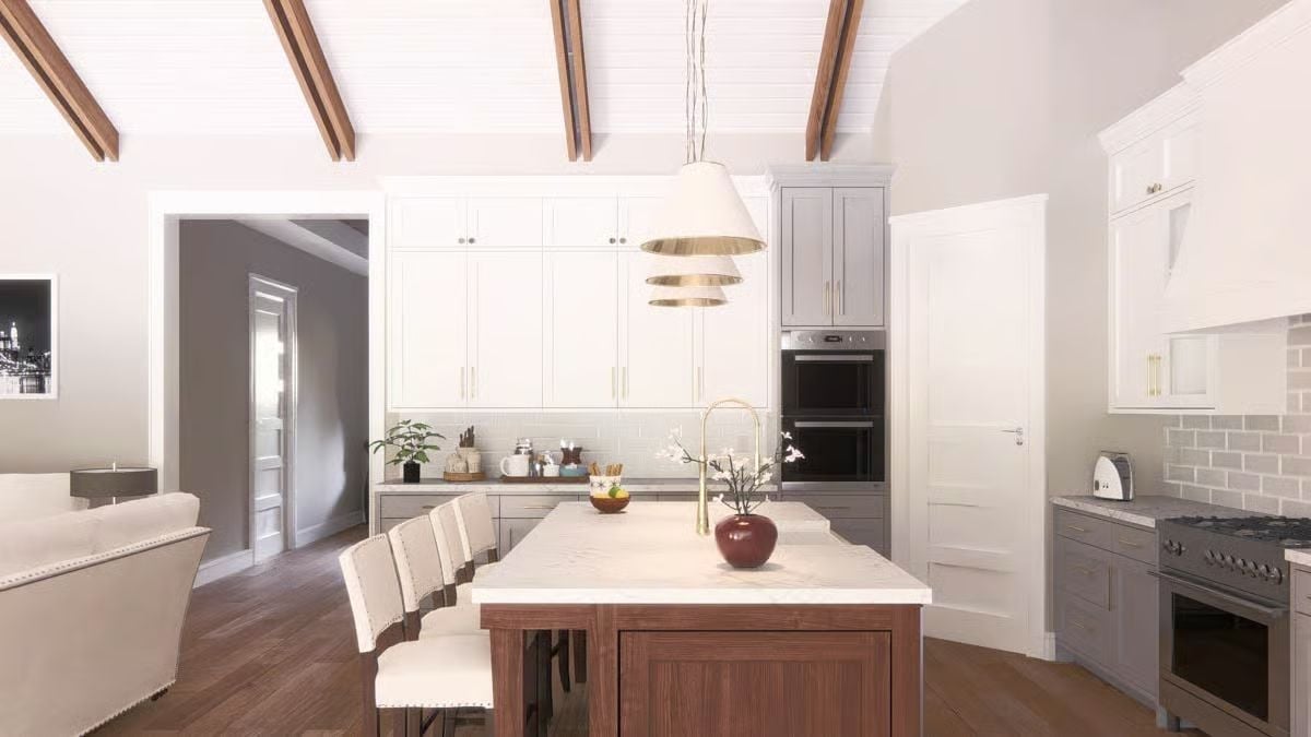Gold Fixtures and a Walnut Island Base That Actually Earn the Farmhouse Label