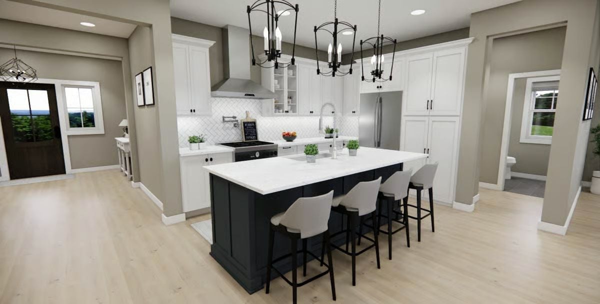 Dark Island Base, White Quartz Top, and Four Chairs That Invite You to Stay