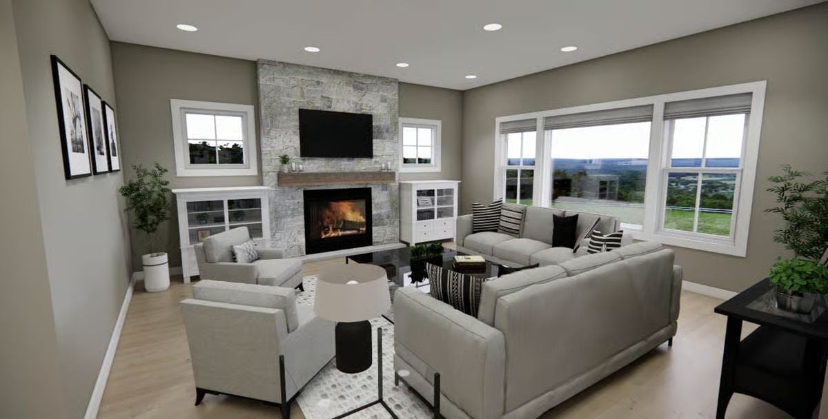 Stone Fireplace Wall With a TV Mount and a Flame That Actually Does Something
