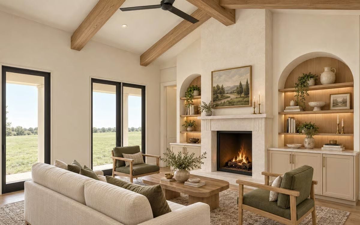 Exposed Beams and a Stone Fireplace That Actually Earn the Square Footage