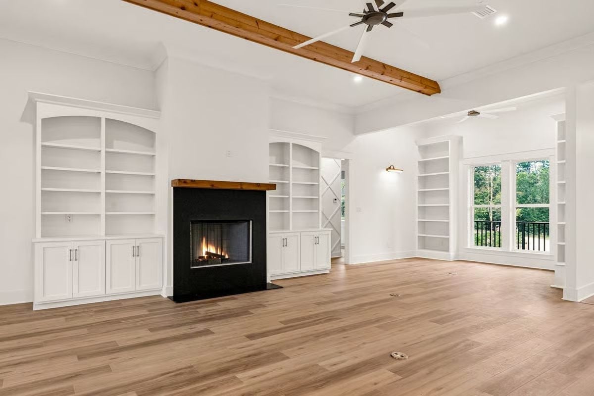 Built-Ins on Three Walls and a Fireplace That Actually Gets Used