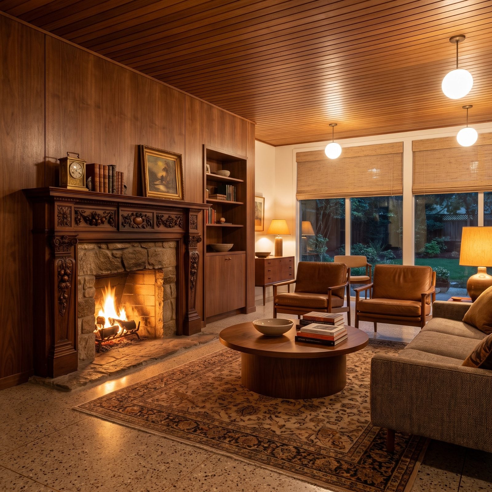 Masonry Fireplaces Crowned by Original Carved-Wood Mantels