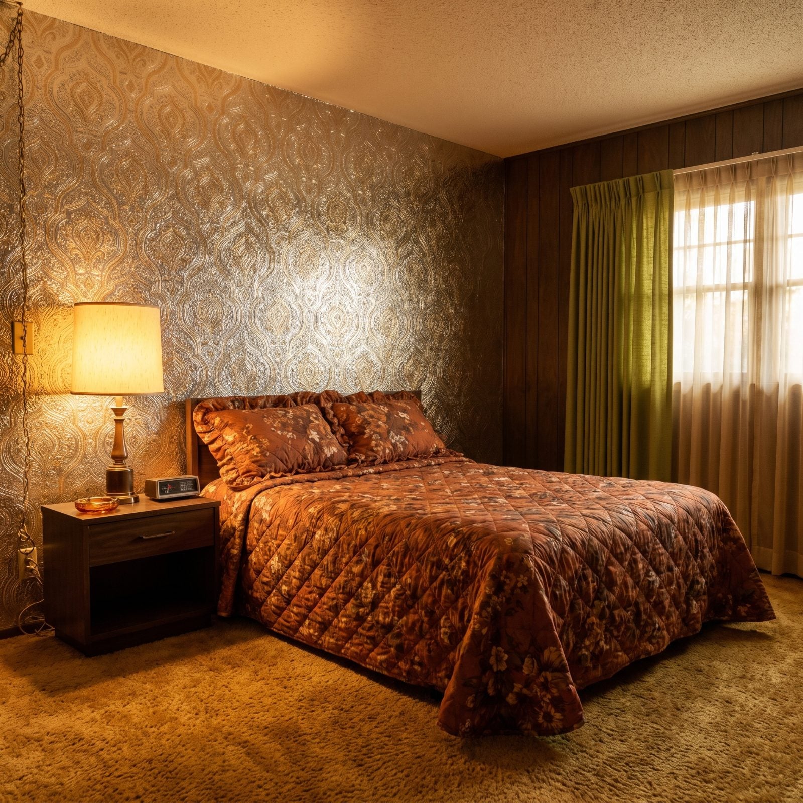 Metallic Foil Wallpaper That Caught Every Lamp in the Room