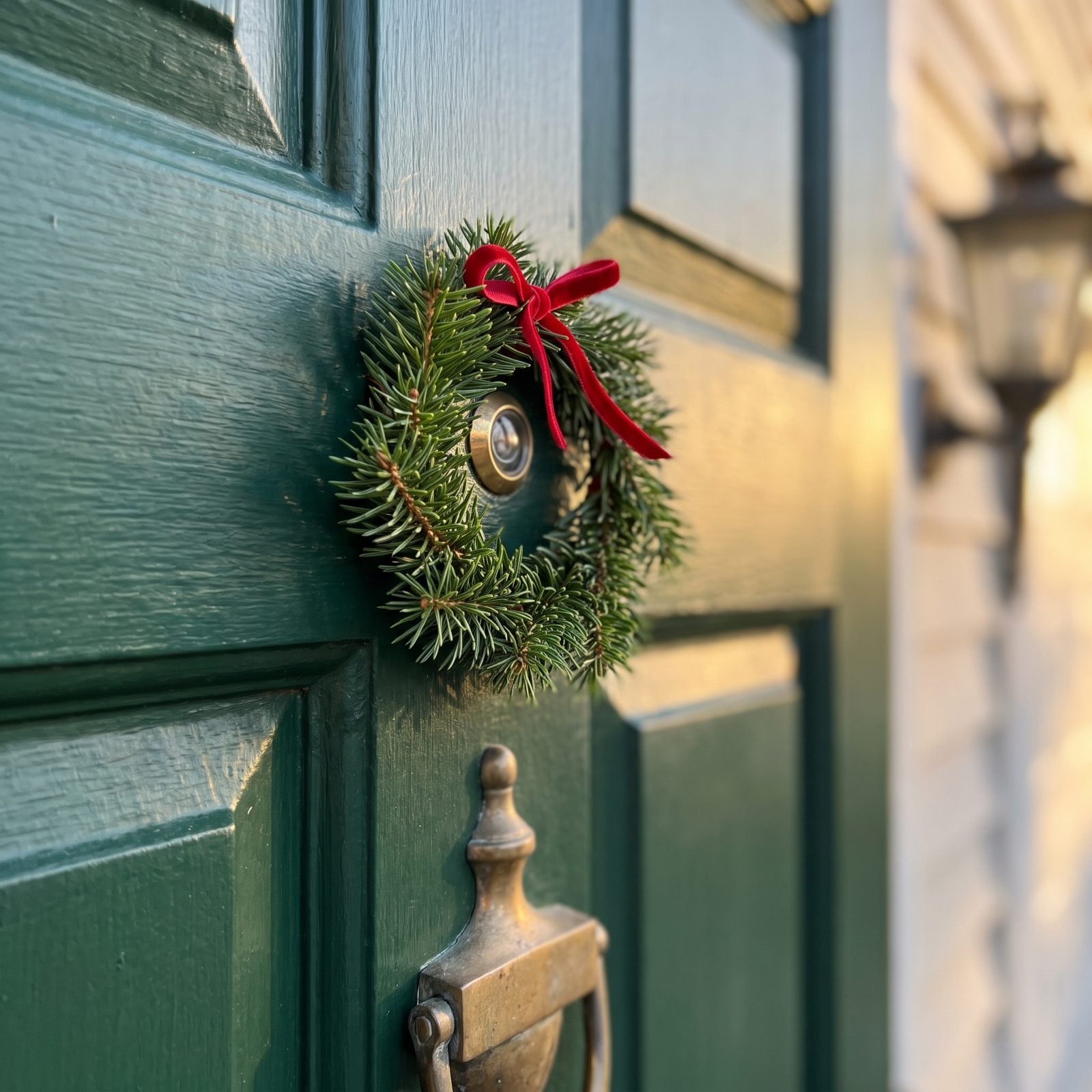A Miniature Wreath Circling the Door Peephole