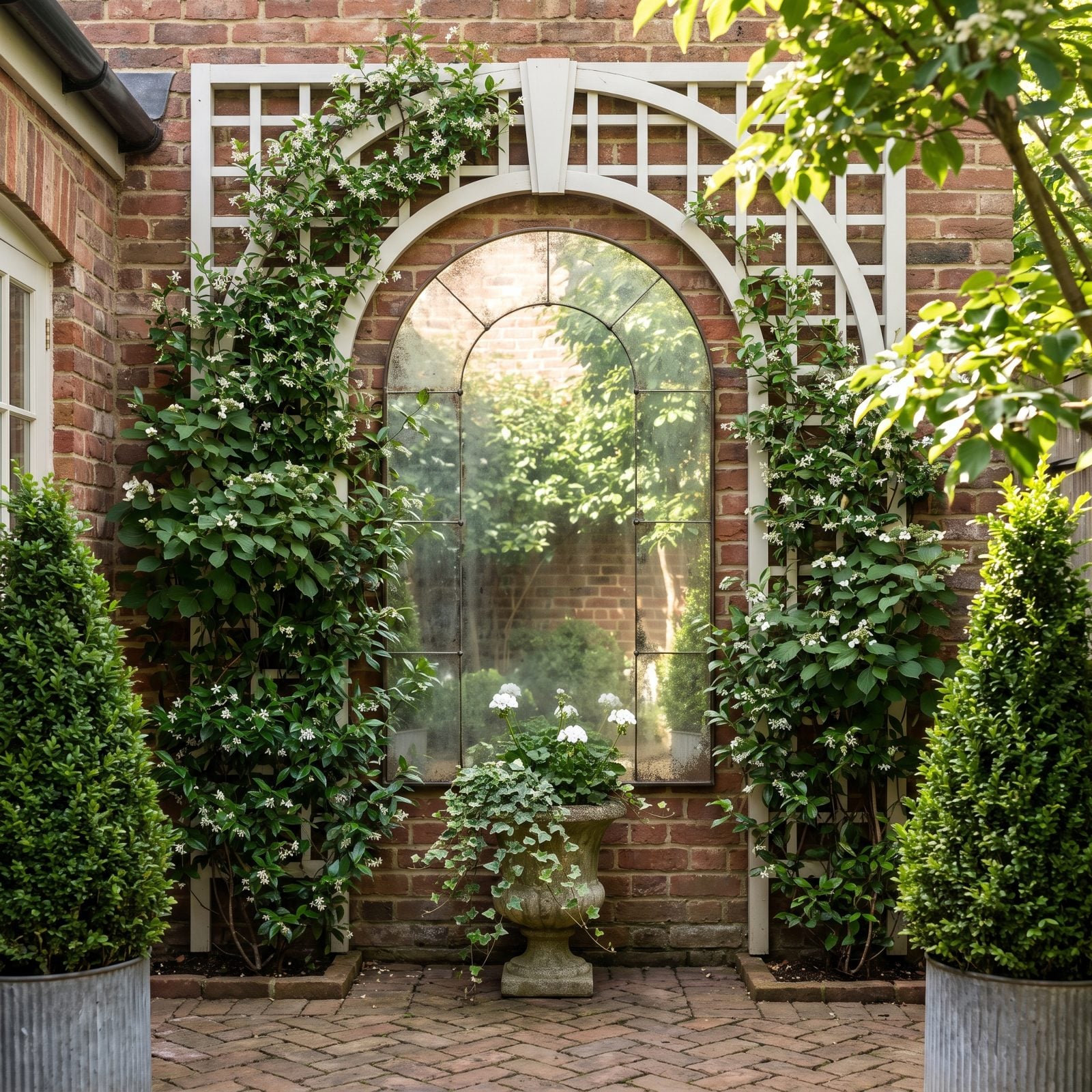 Mirror-Backed Trellis That Doubles the Garden