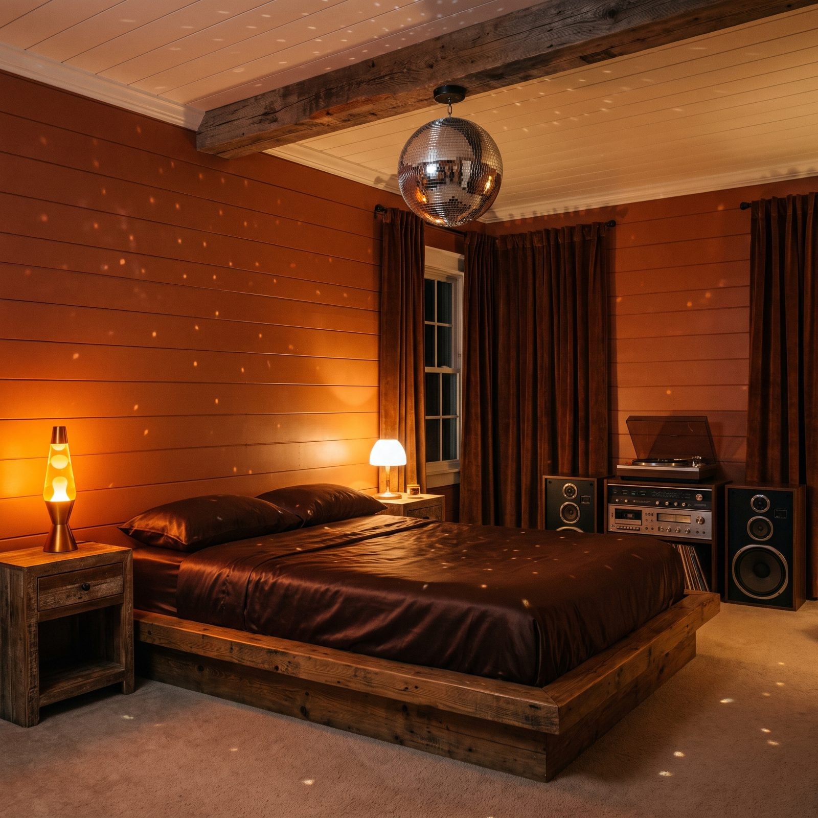 A Mirrored Disco Ball Spinning Over the Bed
