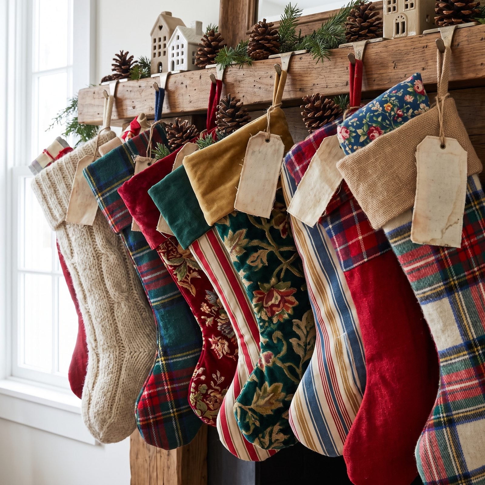 The Mismatched Stockings Overwhelming a Small Mantel