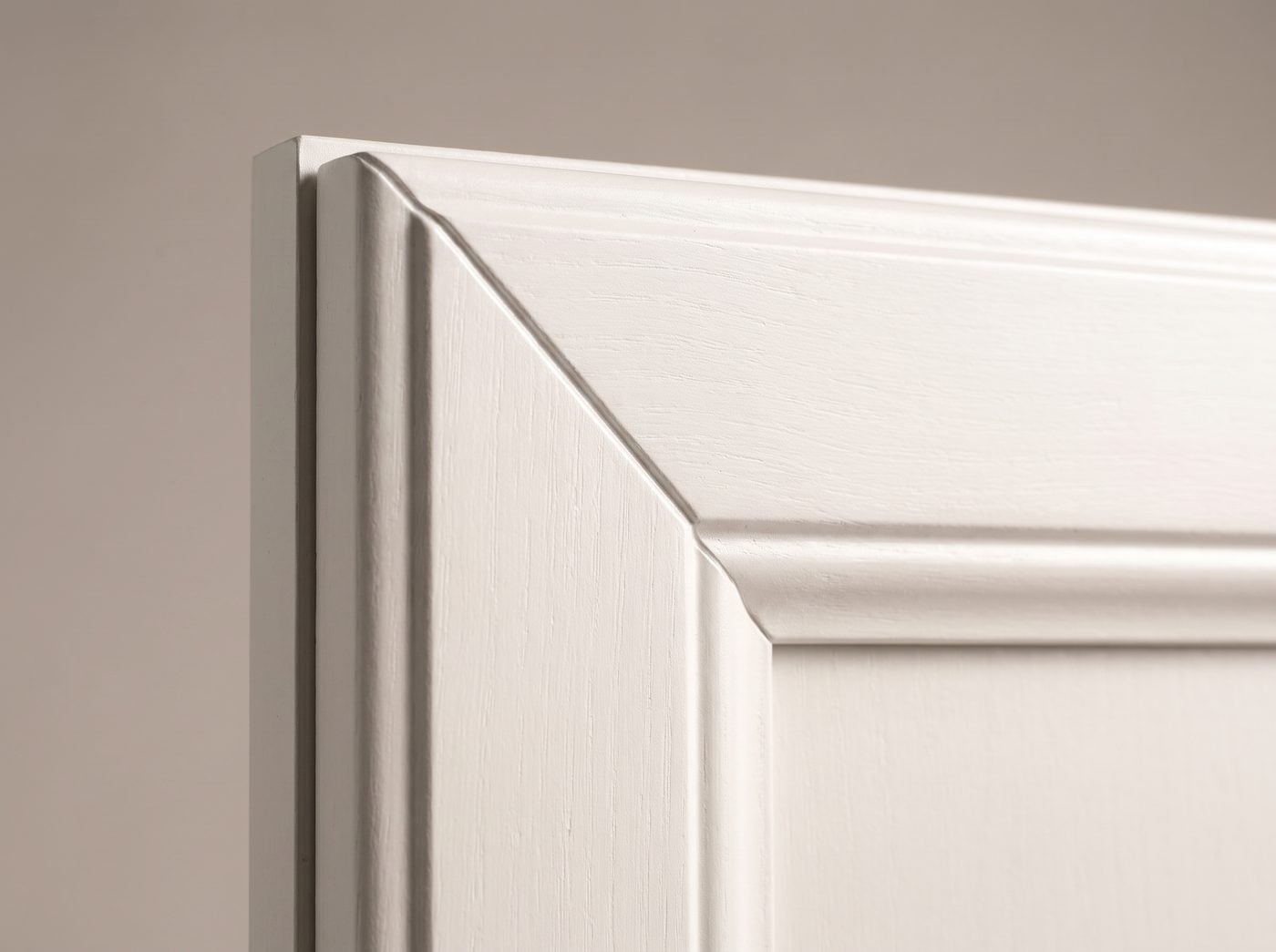Mitered-Frame Panel detail: the 45-degree miter where the moulded frame turns the corner.