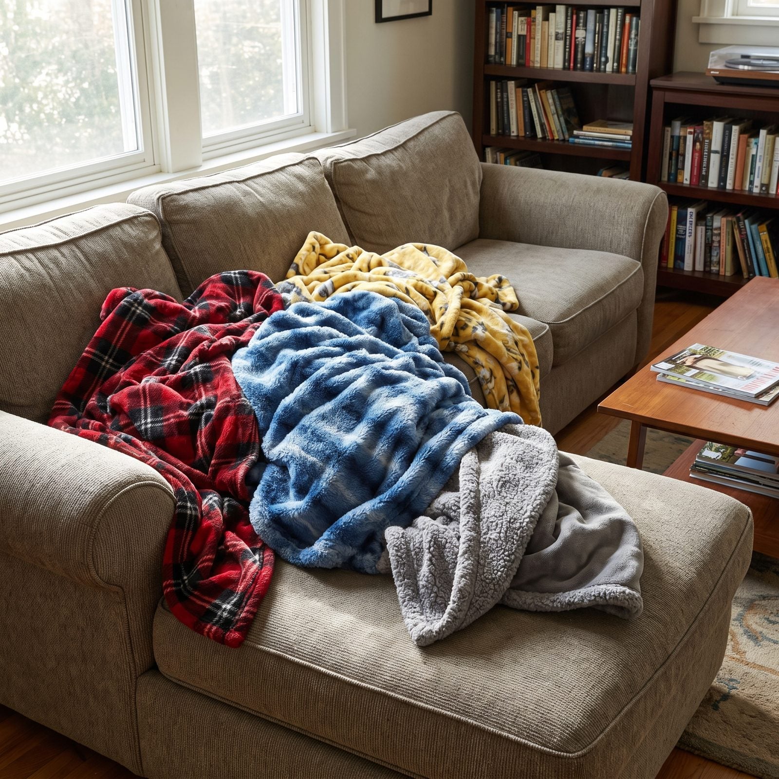 The Mixed Throw Blankets Making the Sofa Look Chaotic