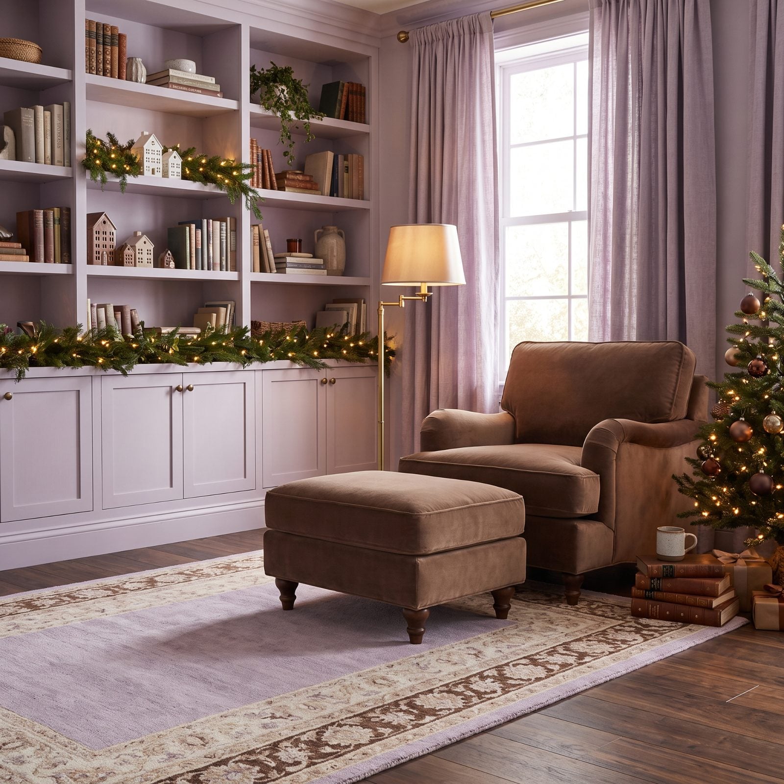 Mocha and Pale Lavender: An Unexpectedly Cozy Christmas Reading Nook