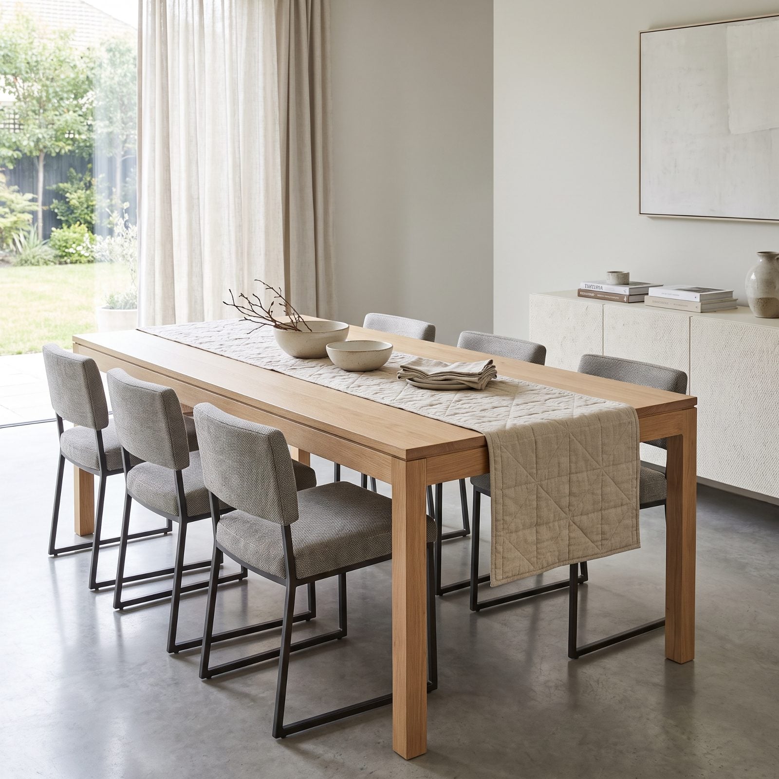 A Modern Dining Room with a Quilted Fabric Table Runner