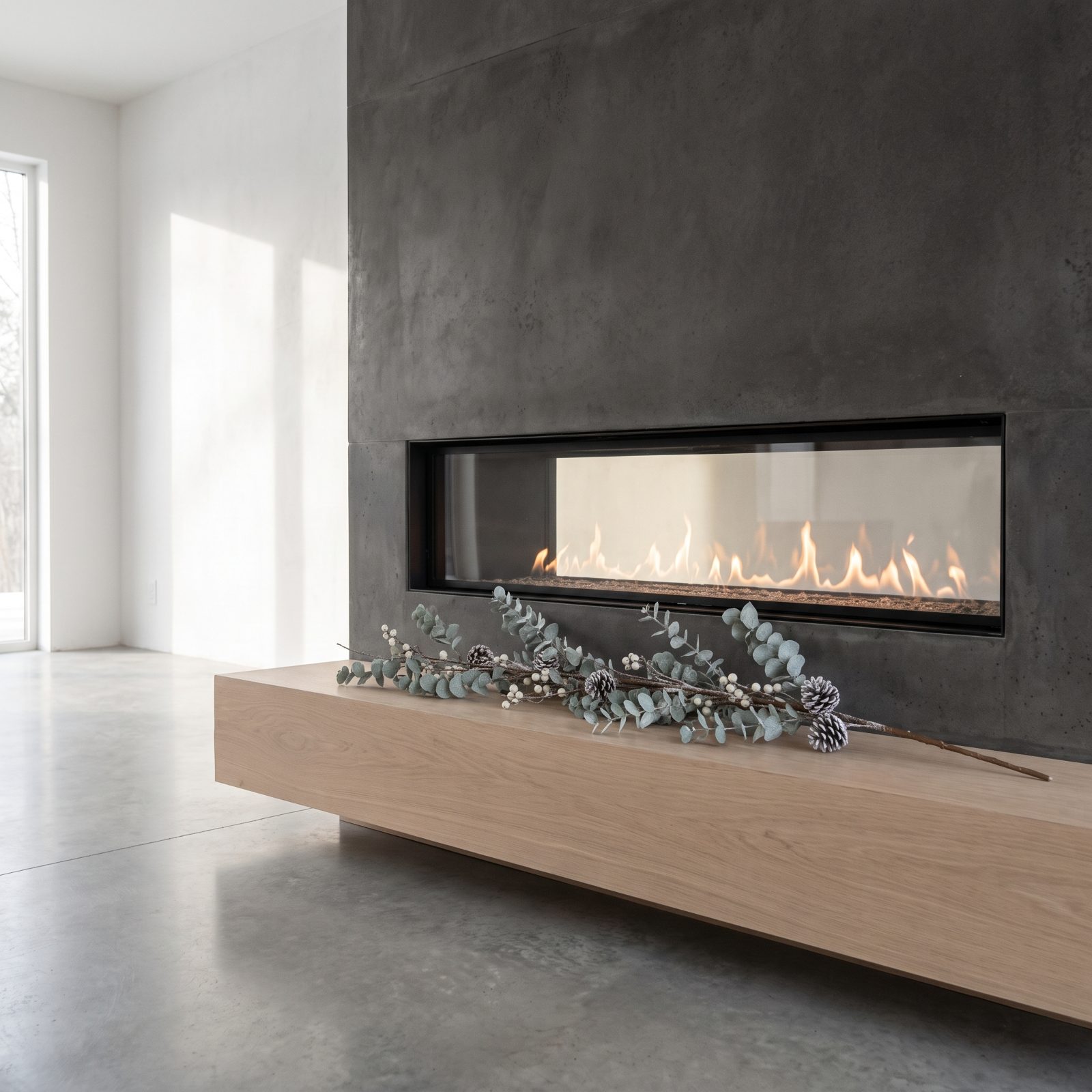A Modern Linear Fireplace Given One Horizontal Gesture