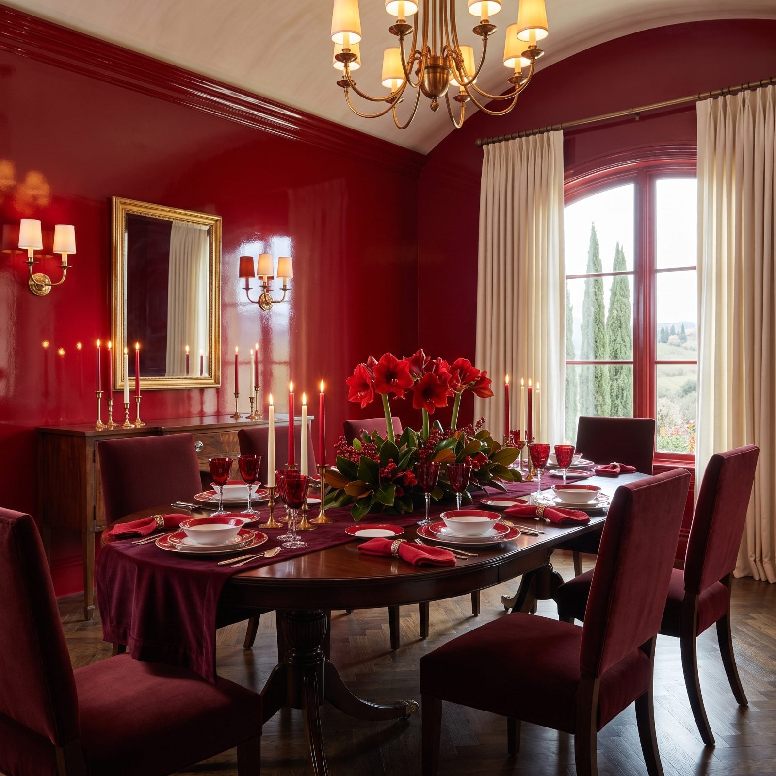 Monochrome Red in a Lacquered Dining Room