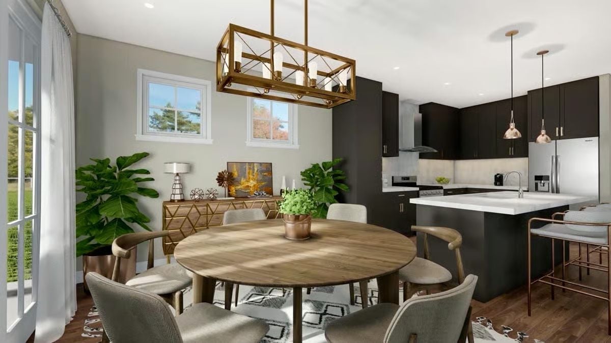Copper Pendants, Dark Cabinets, and a Round Table That Refuses to Rush Dinner