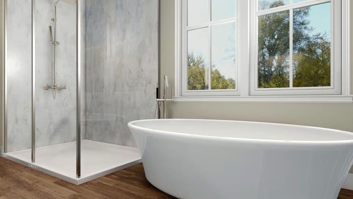 Freestanding Tub by the Window Is the Whole Point of This Bathroom