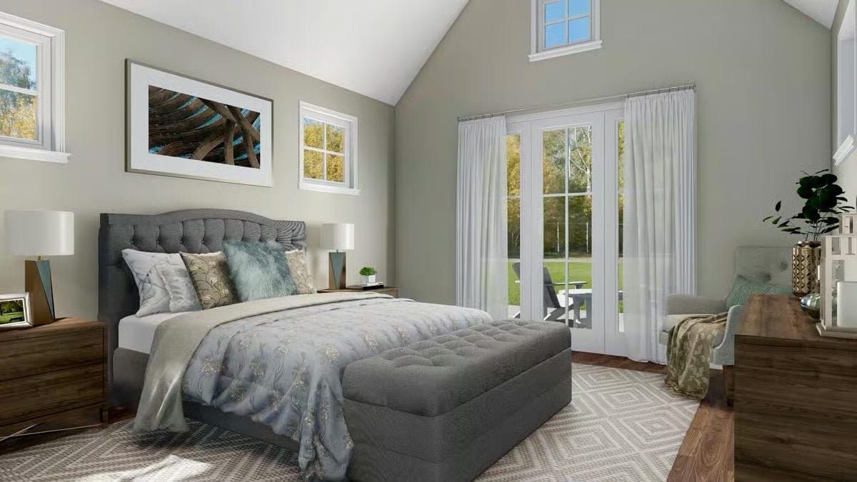 Vaulted Ceilings and French Doors Make the Master Bedroom Feel Twice Its Size