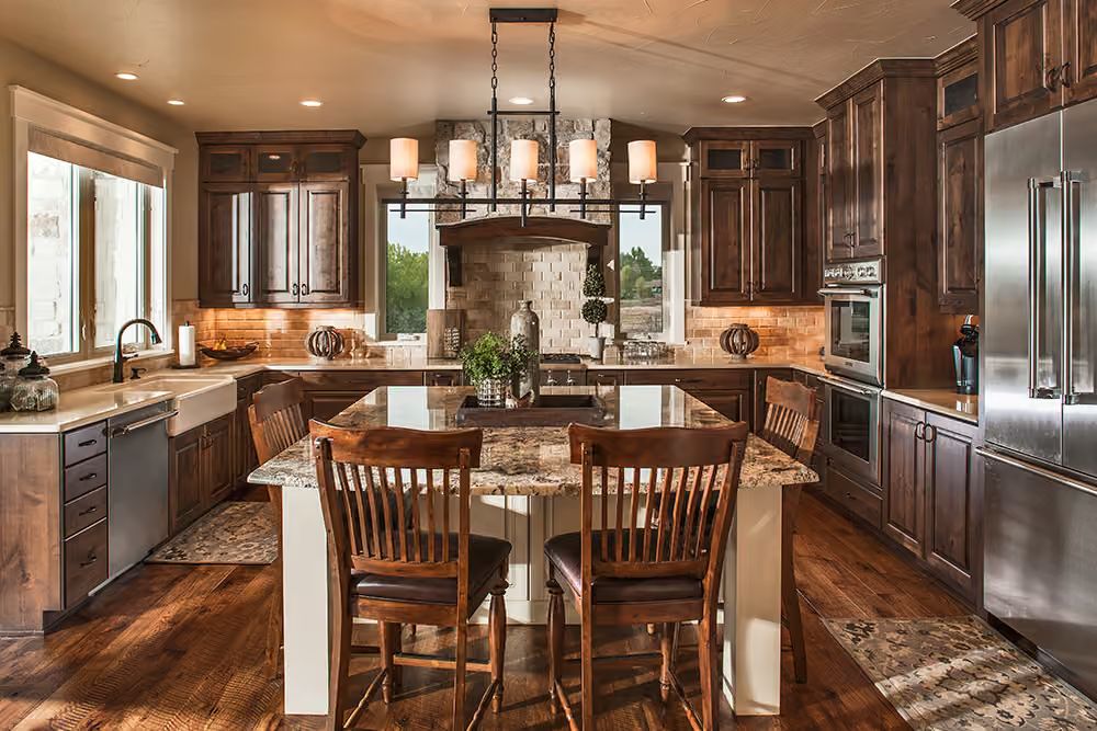 Knotty Alder Cabinets and a Stone Hood That Mean Business