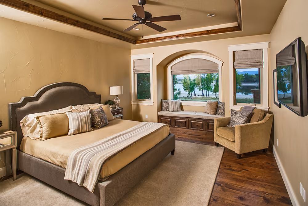 Upholstered Headboard, Window Seat, and a View Worth Waking Up For