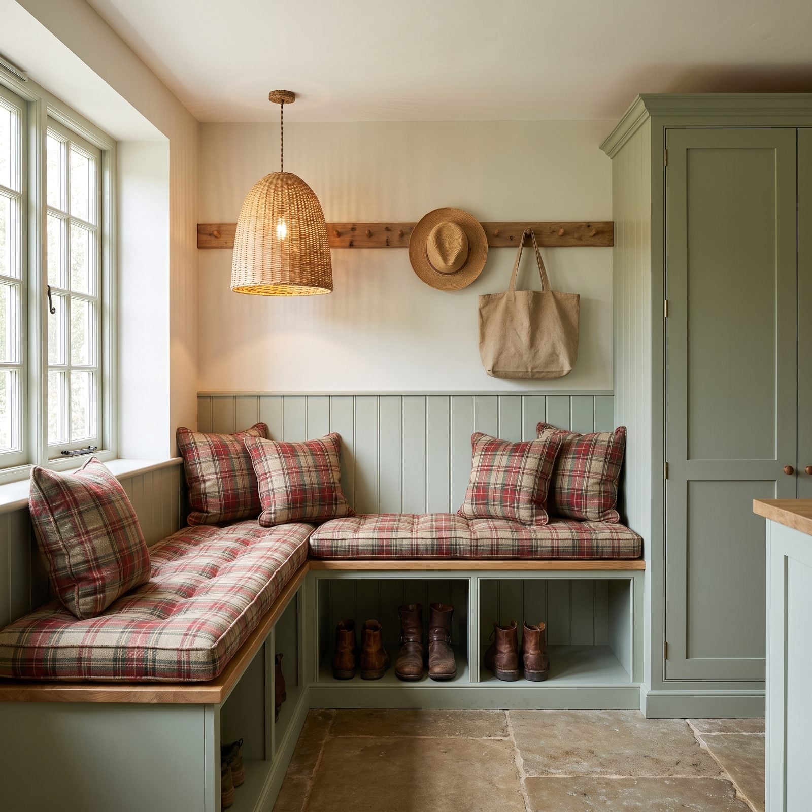 A Mudroom Bench in Plaid That Actually Wants You to Sit Down