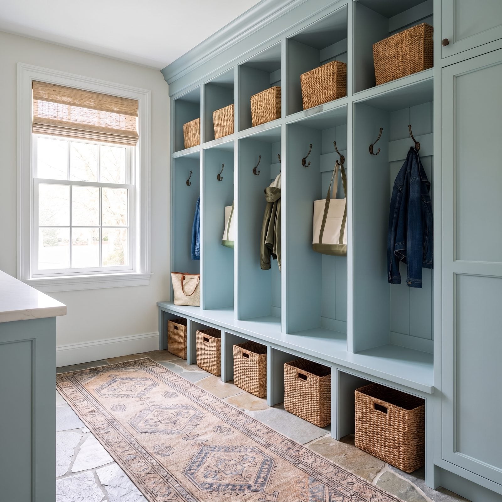 A Mudroom With Individual Cubbies