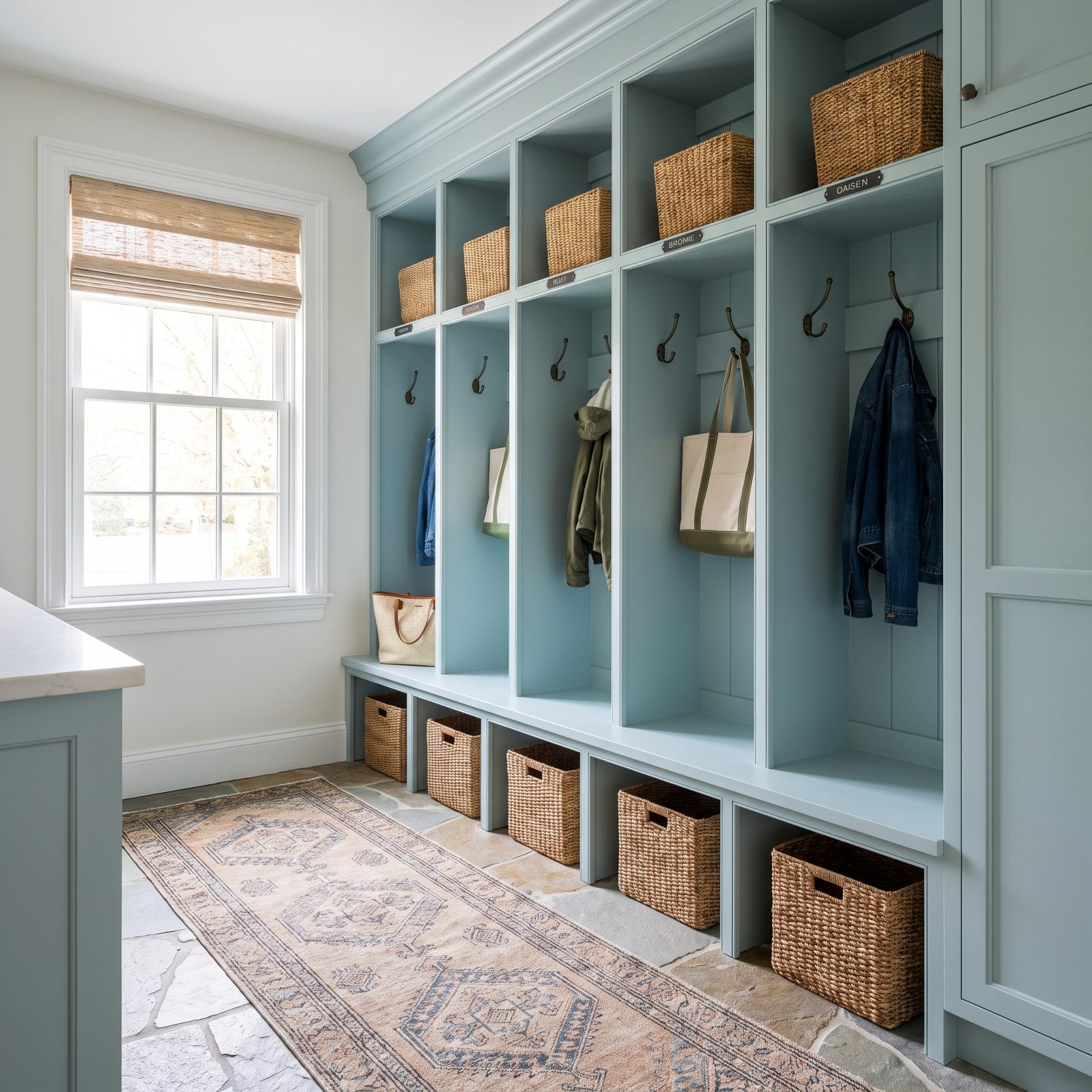 A Mudroom With Individual Cubbies