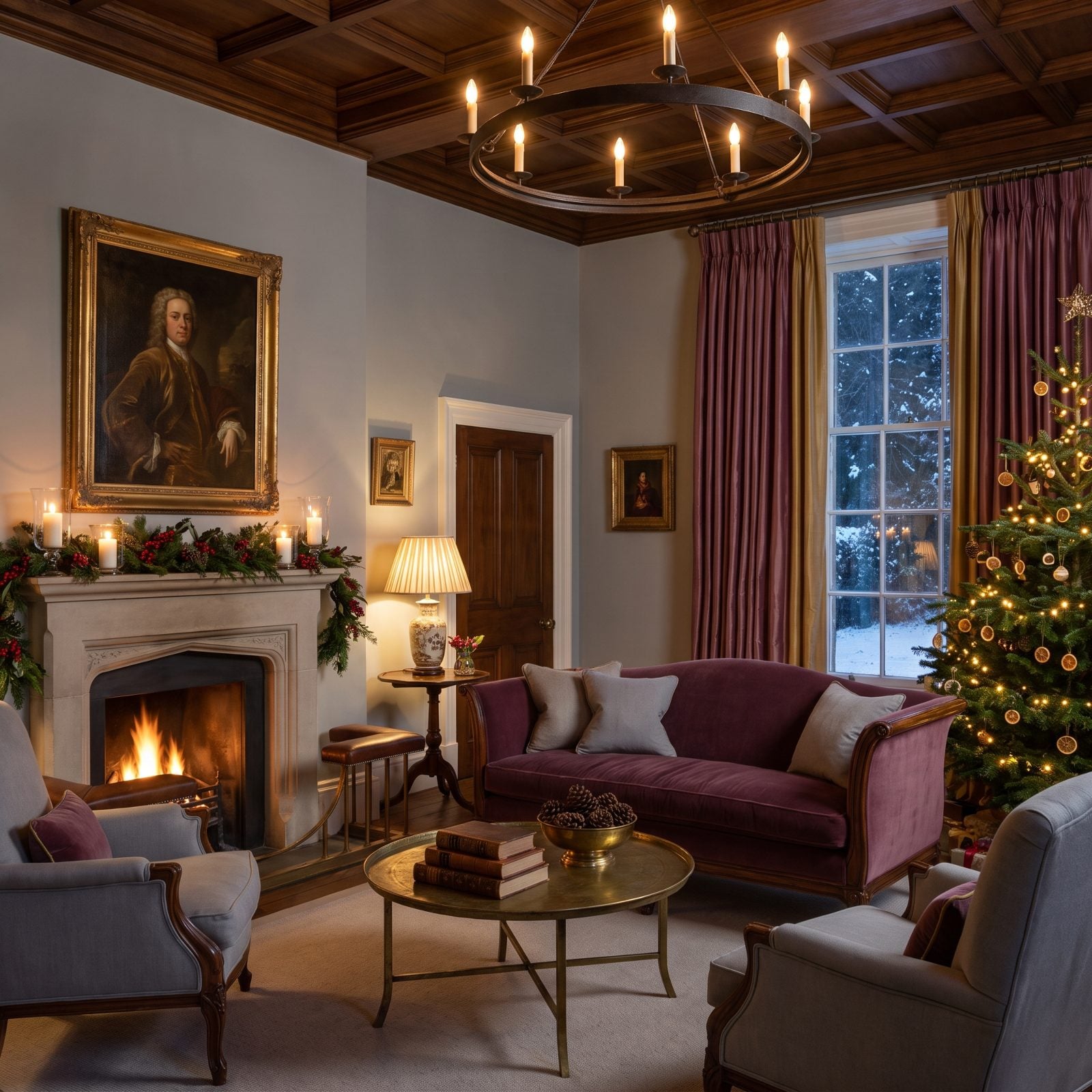 Mulberry and Dove Gray: A Christmas Sitting Room With Old-World Calm