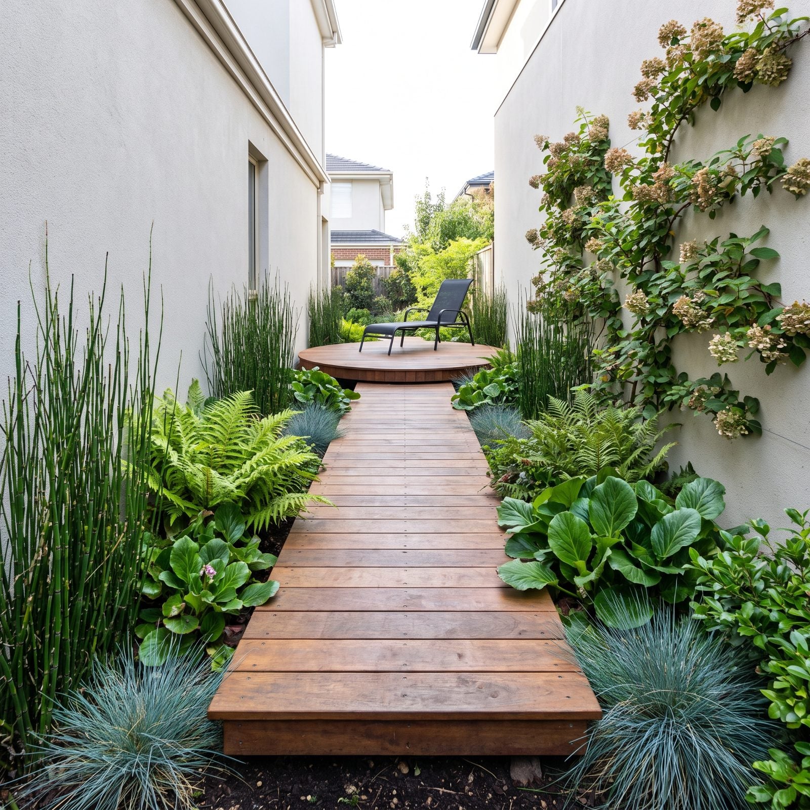 Narrow Boardwalk Through Planting Beds