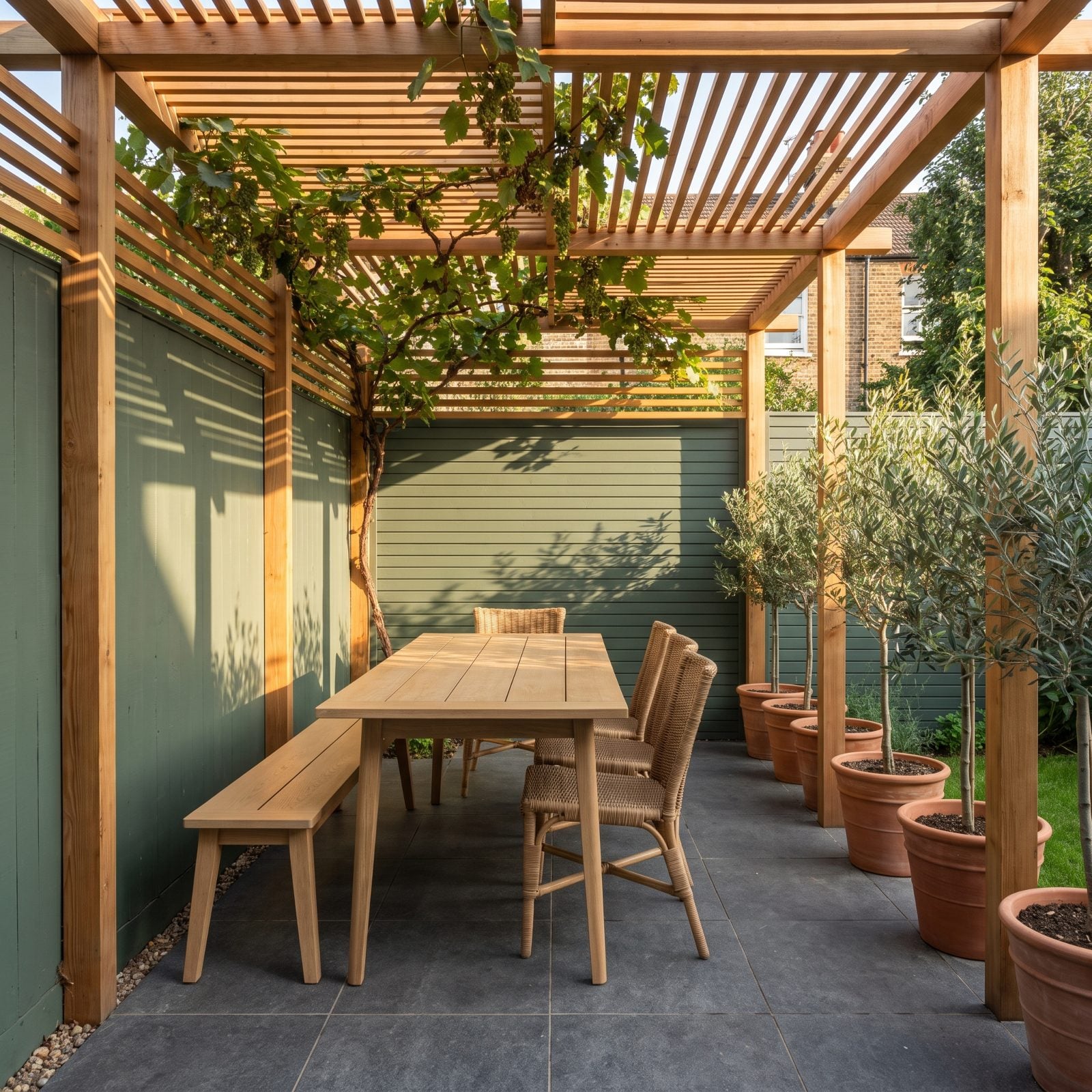 Narrow Pergola Dining Nook