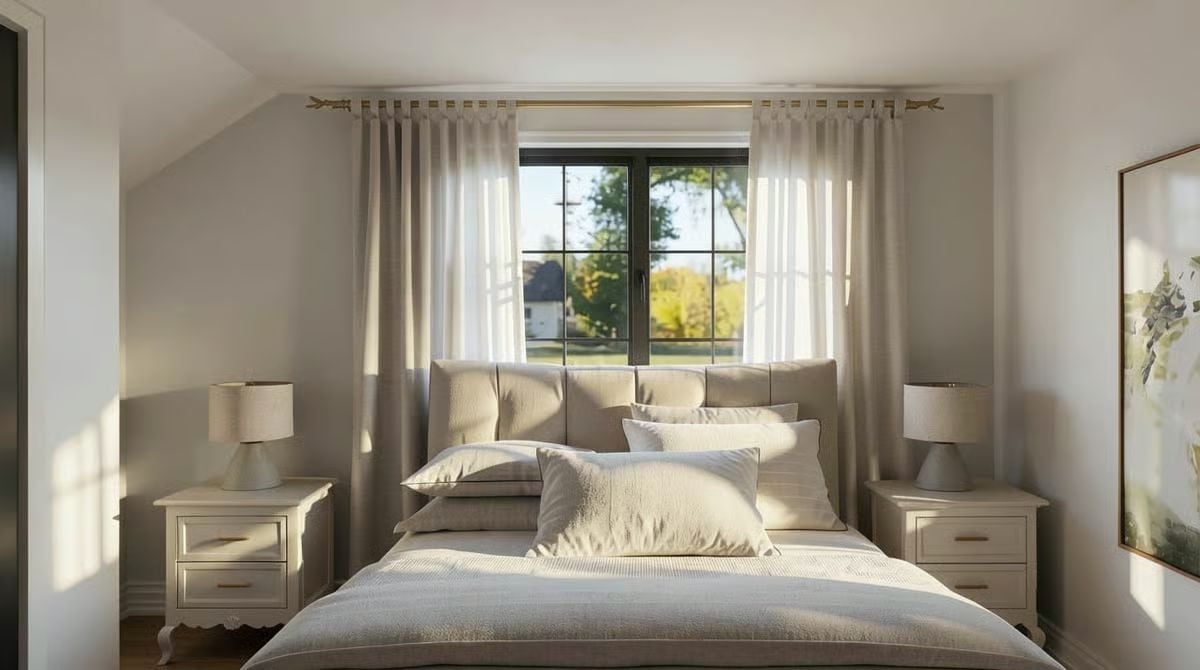 Linen Pillows and Brass Hardware That Make a Small Bedroom Feel Intentional