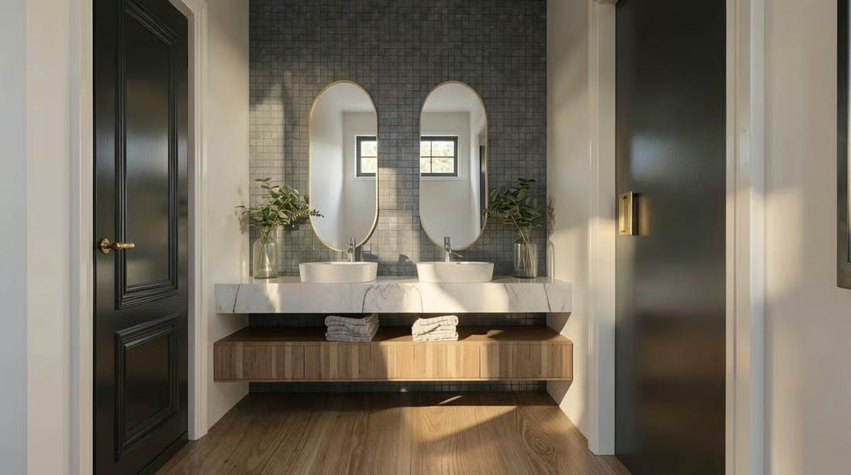 Oval Mirrors and Vessel Sinks That Make a Double Vanity Worth Sharing