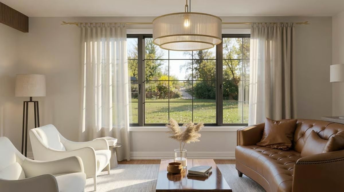 Sheer Curtains and a Leather Sofa Make Natural Light Do Real Work