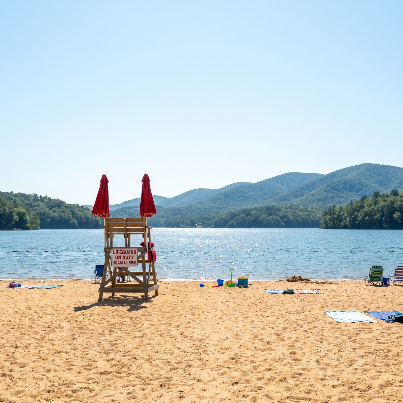 Nebo: Lake James, Blue Ridge Foothills, and a Beach With Lifeguards