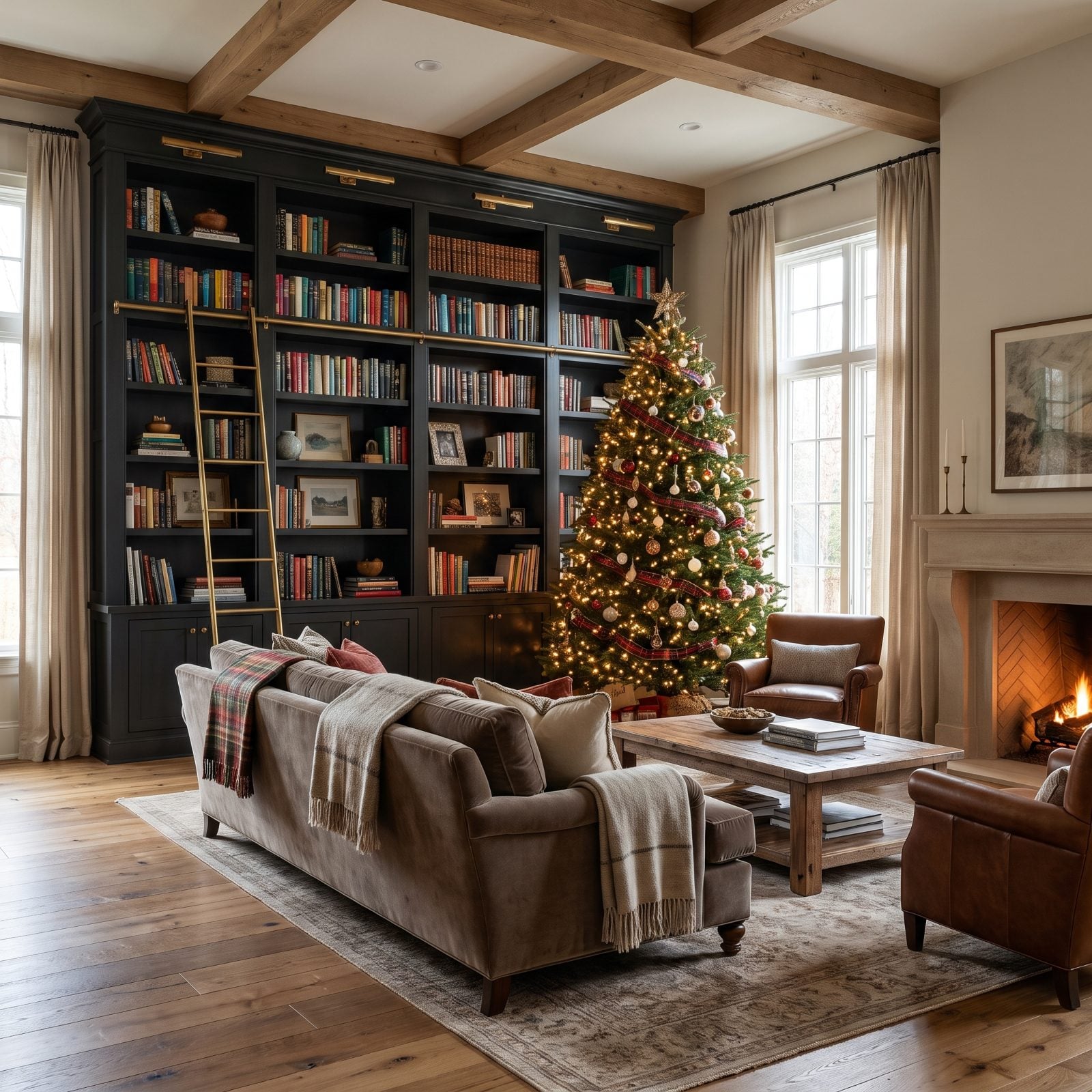 Nestled Alongside a Floor-to-Ceiling Bookcase
