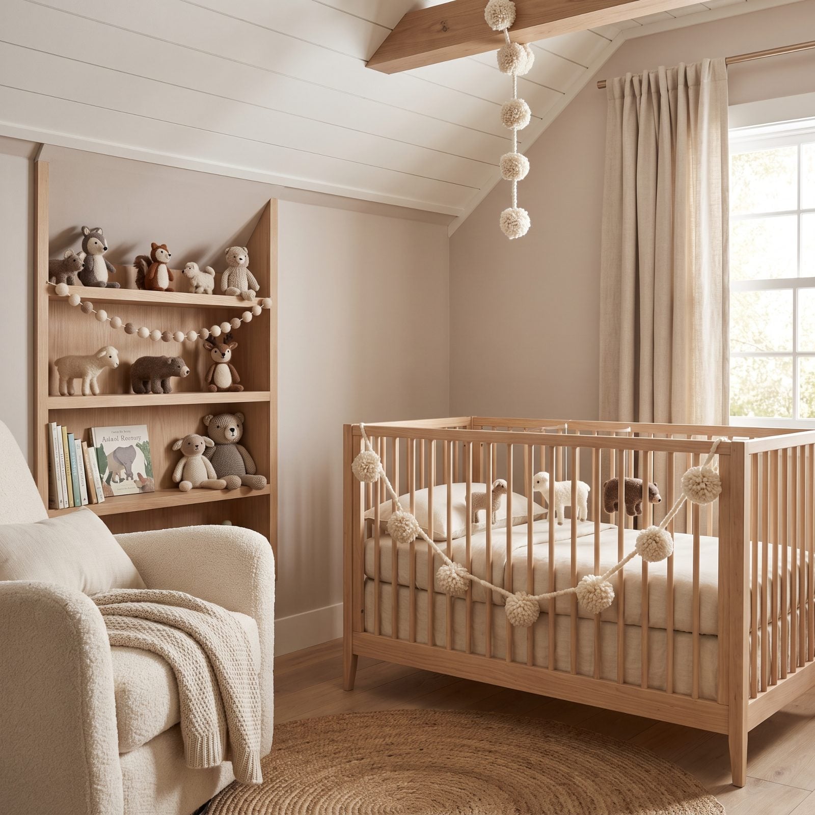 Neutral Nursery with Felt Animals and Wool Garlands
