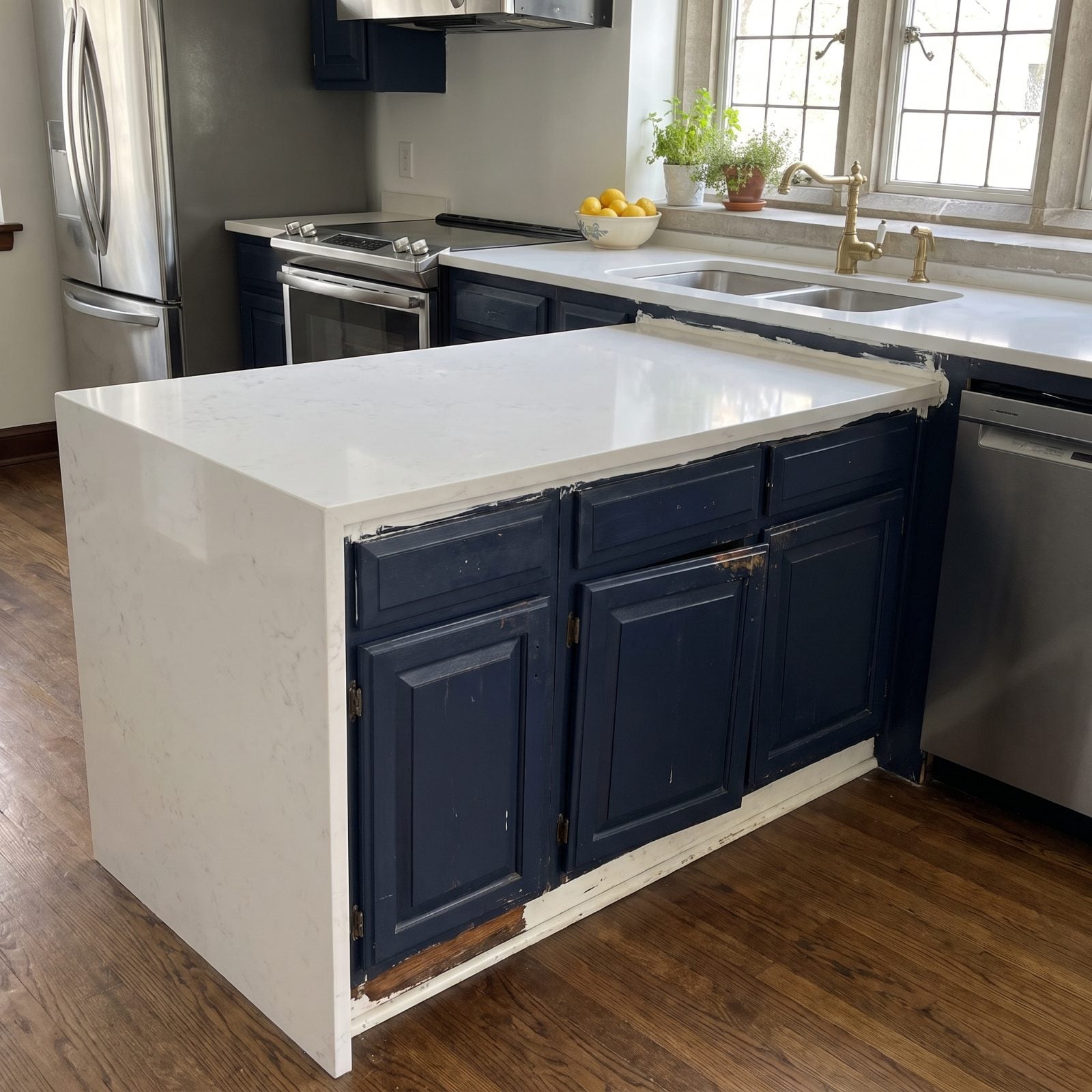 New Countertops Over Old Sagging Cabinets