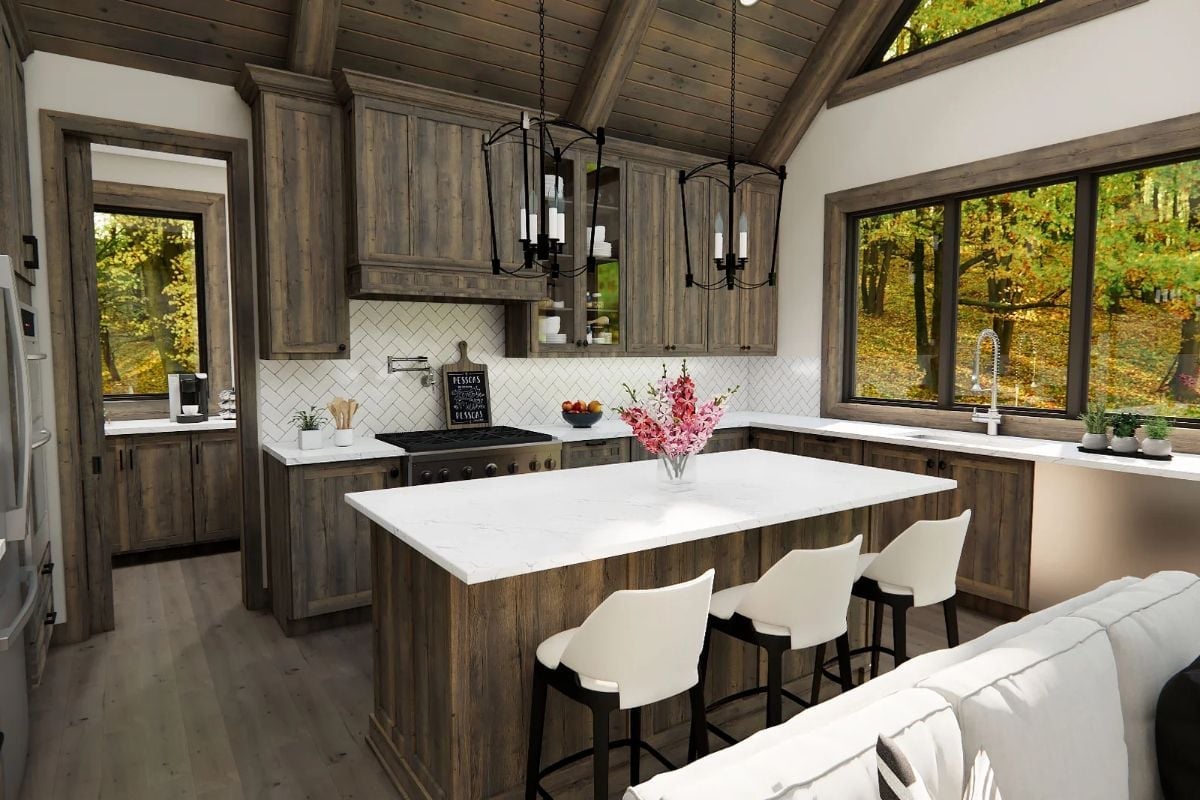 Weathered Wood Cabinets and a Marble Island That Holds Its Own