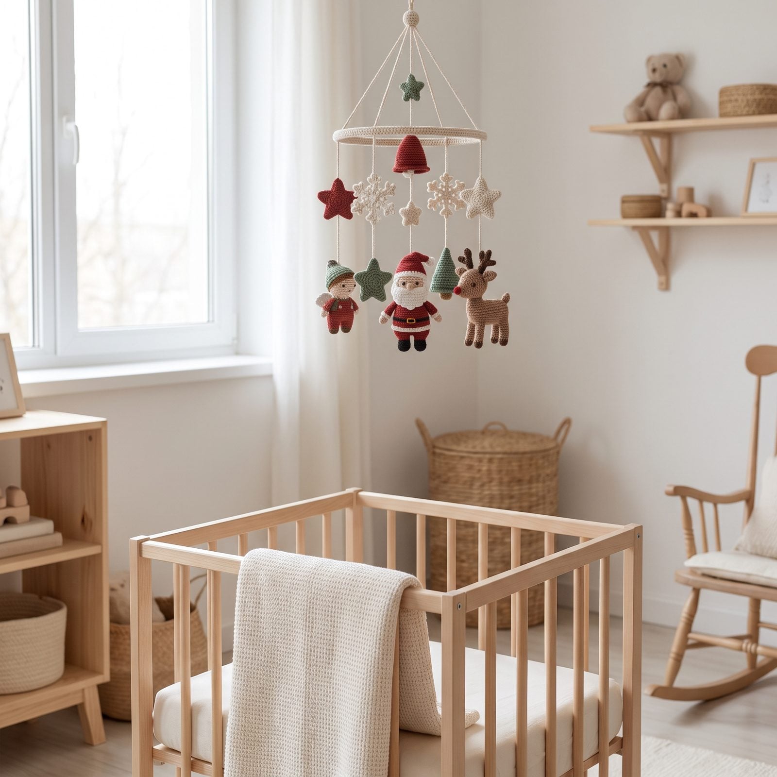 A Nursery with a Hand-Crocheted Christmas Mobile
