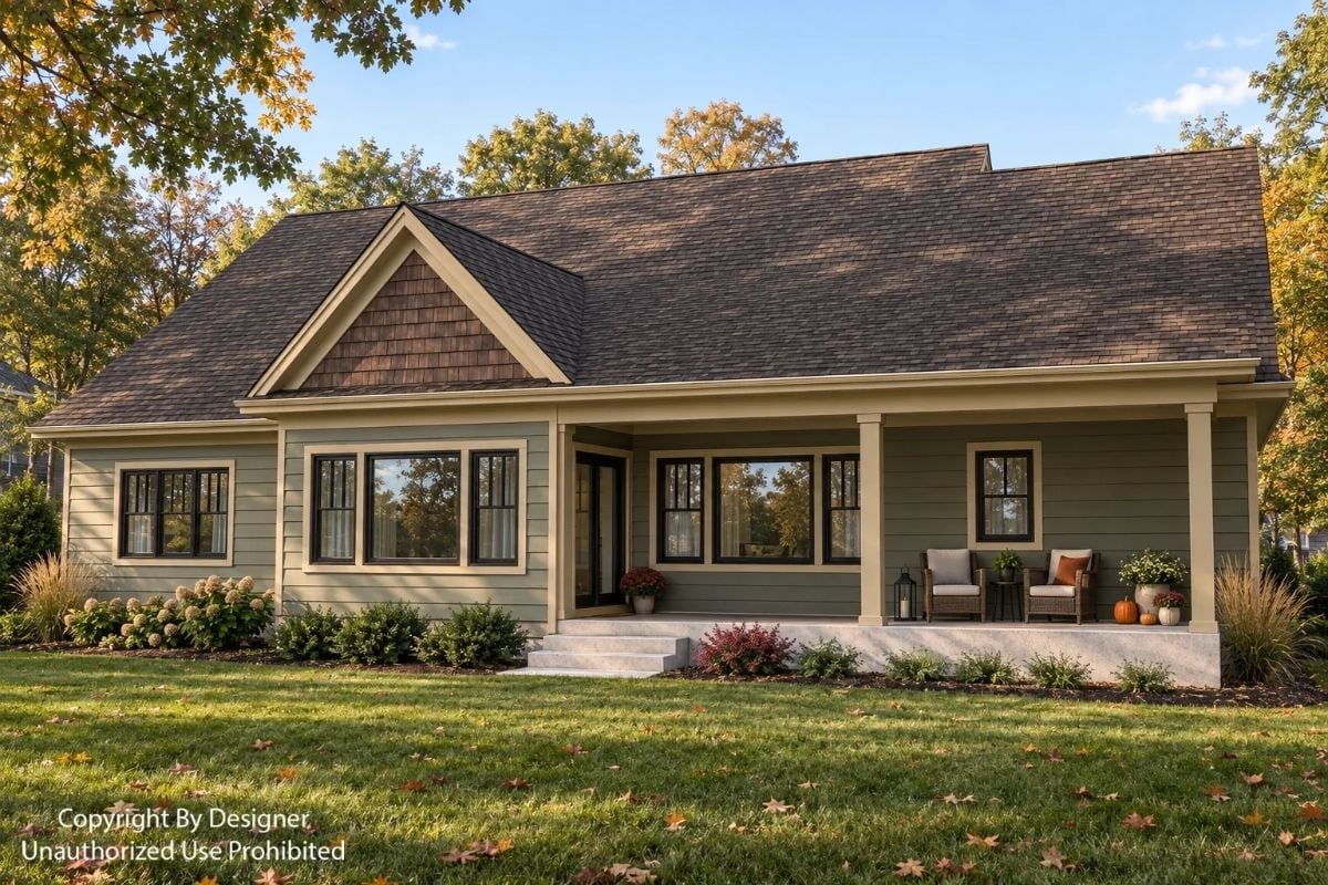 Sage Green Siding and Cedar Shake Gables Give This Ranch Serious Curb Appeal