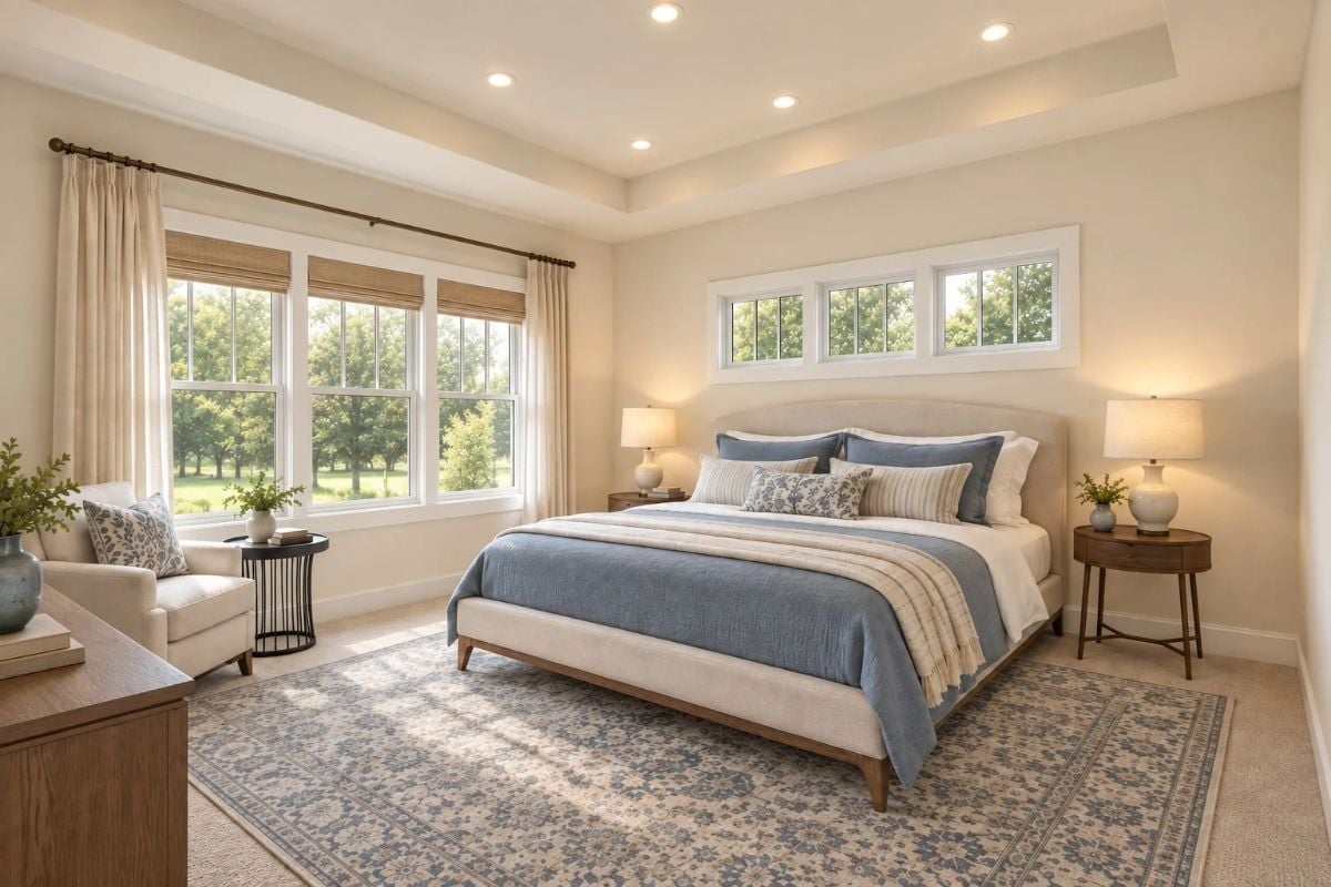Soft Blue Bedding and a Clerestory Window Make This Primary Suite Feel Like a Reset