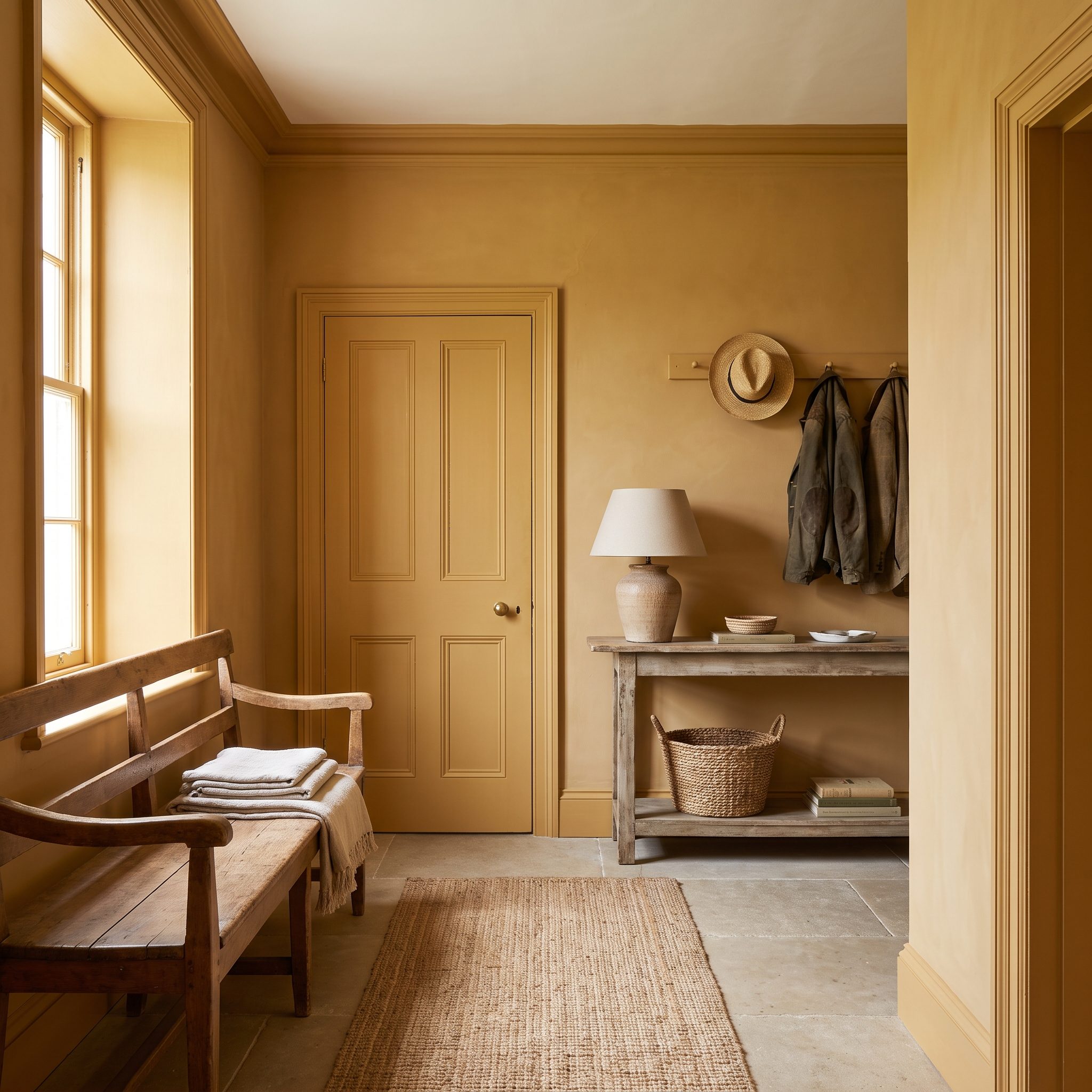 Ochre Entryway, The Color Continues Across Doors, Trim, and Architectural Details